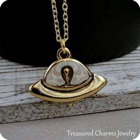 Ufo Spaceship Alien Necklace Gold Ufo Charm Necklace Gold Etsy Canada