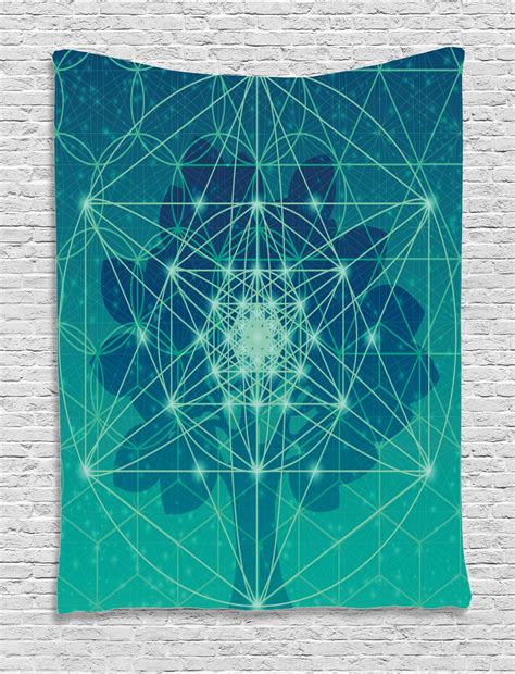 Sacred Geometry Tapestry Digital Futuristic Tree Of Life With Space
