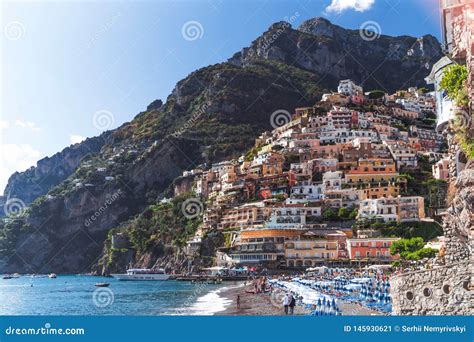 Villas In Positano Close Up Town At Tyrrhenian Sea Amalfi Coast