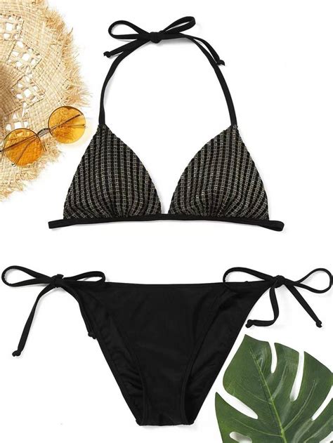 Women S Halter Triangle Top And String Tie Side Thong Bikini Set Two Piece Bathing Suit