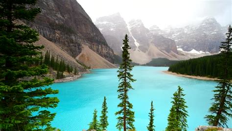 Beautiful Turquoise Waters Of Moraine Lake In Banff National Park
