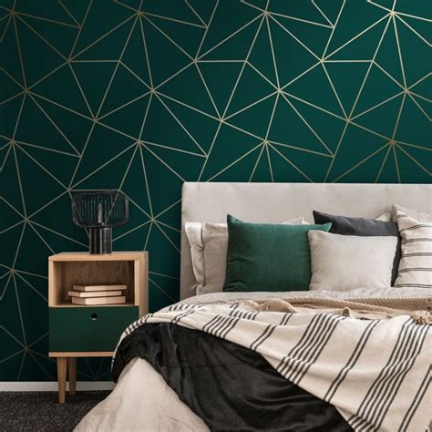 Metallic Geometric Wallpaper Emerald Gold