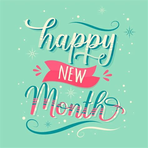 Free Vector Happy New Month Lettering With Hand Drawn Details