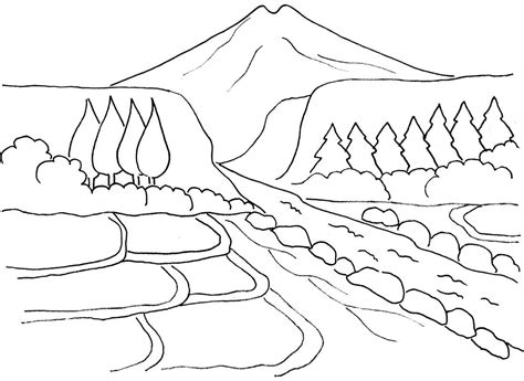 Gambar Mewarnai Pemandangan Alam Gunung Riset