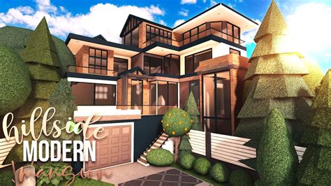 Bloxburg Hillside Modern Mansion EXTERIOR 4 Story 63k Bloxburg