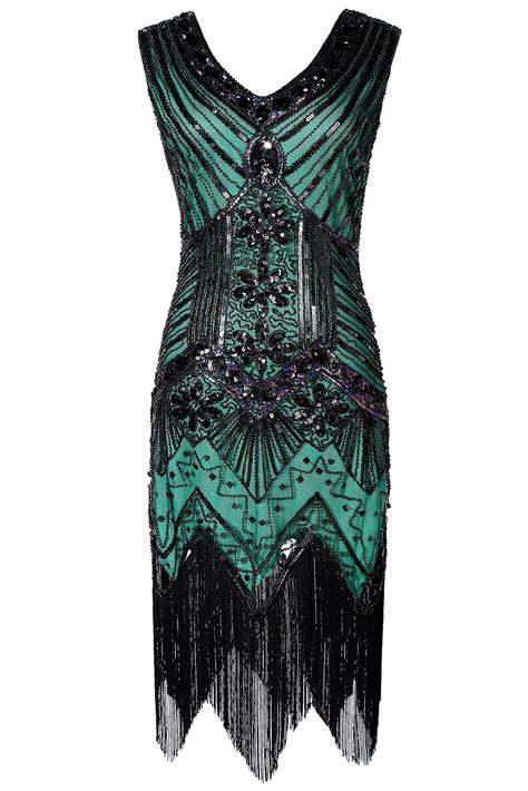 Babeyond Womens Flapper Dresses 1920s V Neck Beaded Fringed Great Gatsby Dress Midi Dress