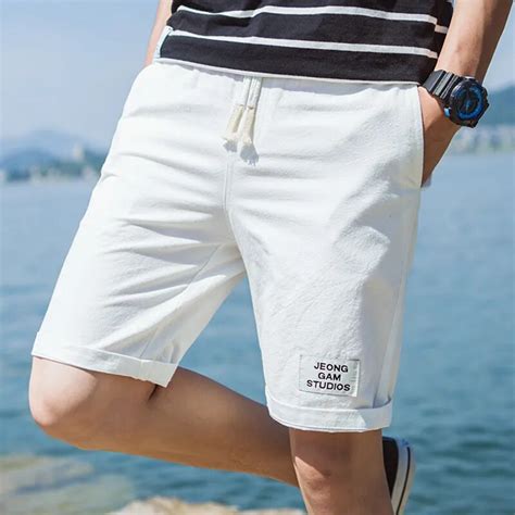 summer men s shorts fashion solid color waist drawstring design elastic band shorts fashion