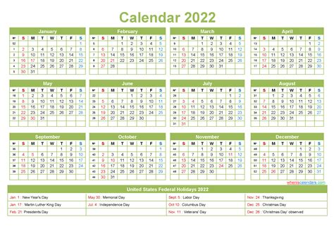 Free Yearly 2022 Calendar With Holidays Word Pdf Free Printable 2020