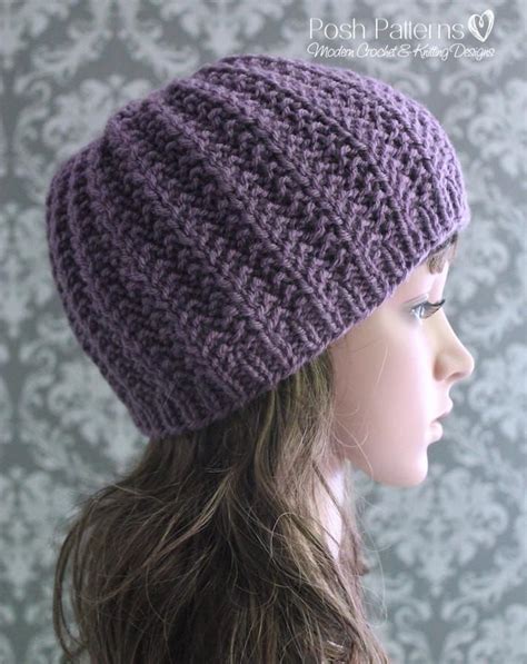 With this pattern by yvonne metz, you crochet the ribs in a rectangle. Knitting PATTERN - Easy Knit Ribbed Hat Pattern - Instant ...