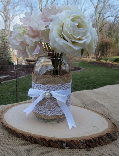 Decorated Mason Jar And Wood Slice Wedding By Floralaccents Bridal