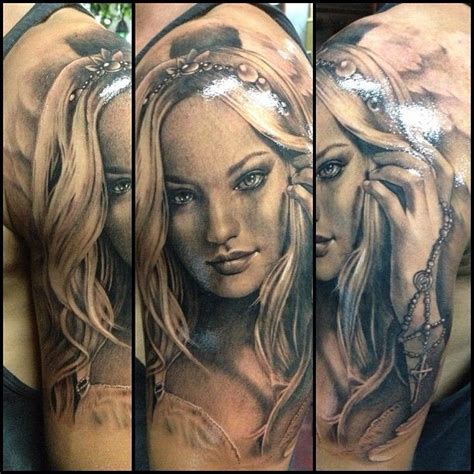 A woman walks into an la tattoo shop and says, i want you to tattoo 'drake' across my forehead.. Portrait style detailed beautiful woman face tattoo on ...