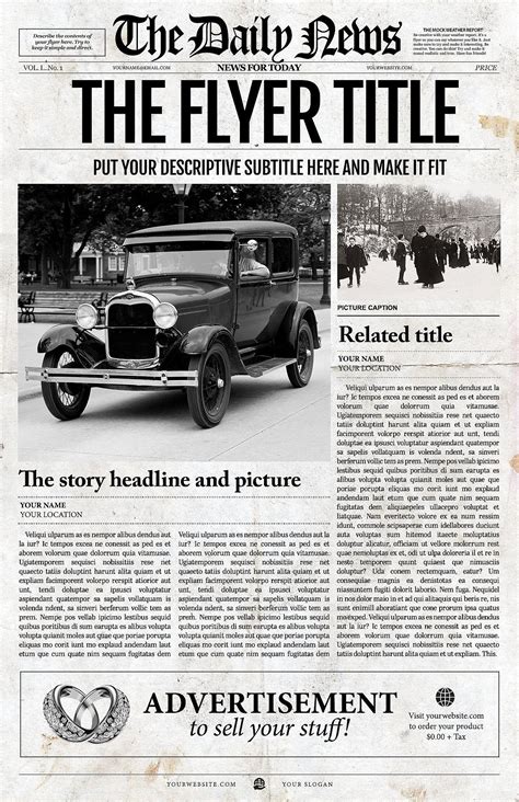 1 Page Newspaper Template Ai Newspaper Front Pages Vintage