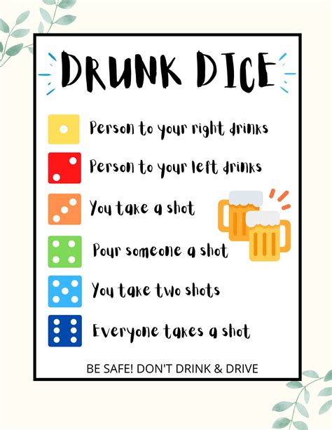 Drunk Dice Party Drinking Games Printable Games For Adults Etsy India