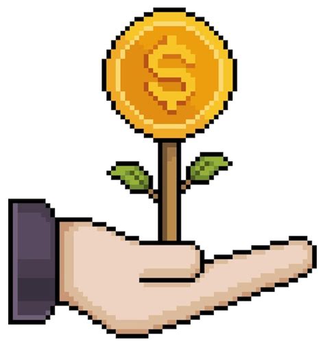 Premium Vector Pixel Art Hand Holding Coin And Money Plant Vector
