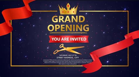 Premium Vector Grand Opening Design With Gold Ribbon And Confetti