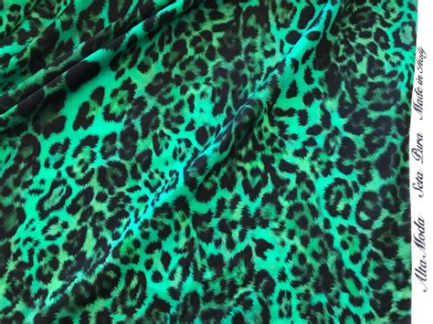 Cheetah Silk Fabric Green Leopard Silk Fabric Mulberry Silk Etsy