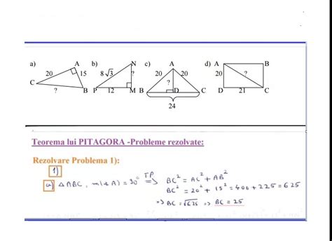 Teorema Lui Pitagora Probleme Rezolvate Geometrie Gimnaziu Fise De
