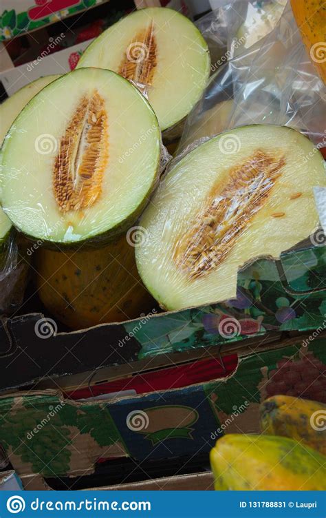 A Few Cut Melons In The Market Stock Image Image Of Halves Nature 131788831