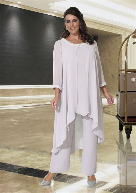 This Silver Chiffon Trouser Suit With Beaded Cami Has A Pointed Edge A