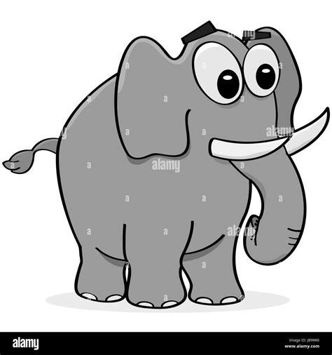 Cartoon Illustration Grey Elephant Walking Black And White Stock Photos