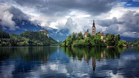 Slovenia Nature Lake Bled Church Cathedral Wallpapers Hd Desktop