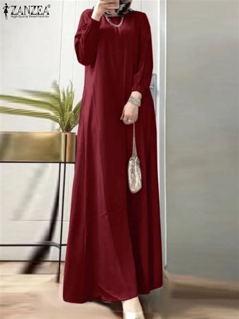 zanzea muslim dress elegant long sleeve sundress autumn turkish dresses abayas for women ramadan