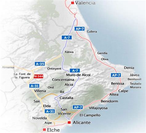 Mapa Carreteras Valencia Alicante Alicante Valencia Mapas