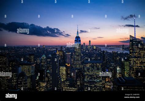 Aerial View New York City Skyscrapers Empire State Building Night Hi