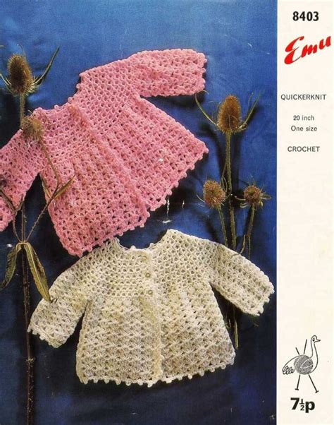 Vintage Crochet Baby Matinee Coats Quickerknit Emu 8403 Etsy Uk