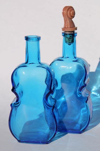 70s Vintage Wheaton Glass Decanters Blue Glass Violin Bottles Antique Reproductions Glass