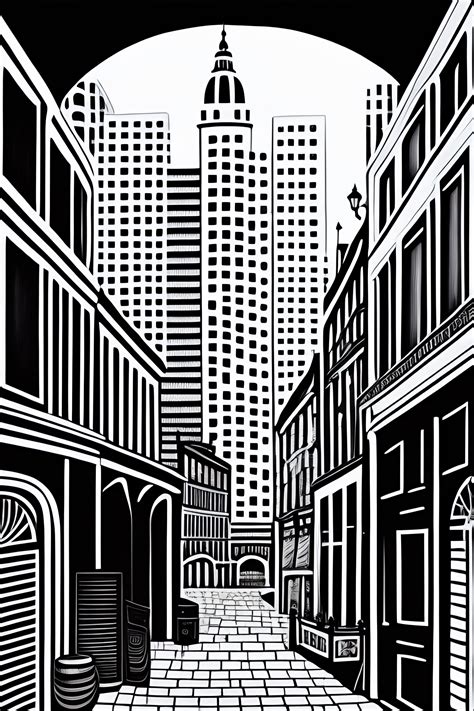 Lexica A Black And White Drawing Of A City By Annabel Kidston