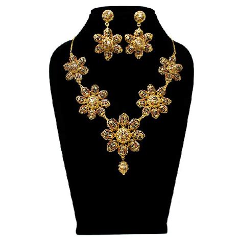 1 Gram Gold Forming Mina Work Golden Colour Necklace Set Alex Jewellery Pvt Ltd Mumbai