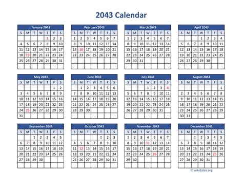 2043 Calendar In Pdf