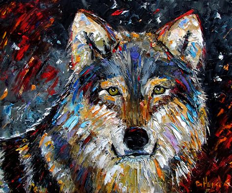 Contemporary Artists Of Texas Wolf Wild Animal Art Original Oil