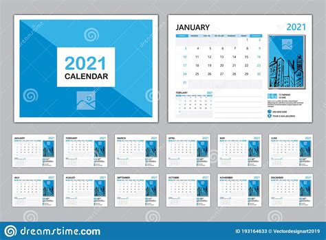 Calendar 2021 Template Vector Set Desk Calendar 2021 Planner Vector
