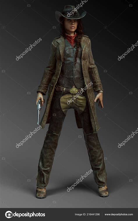 Beautiful Female Cowgirl Gunslinger Western Clothing Revolver Stock Photo By Ravven