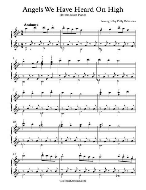 Intermediate Piano Arrangement Sheet Music Angels We Have Heard On