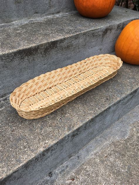 Extra long flat woven basket elongated oval wicker basket for | Etsy