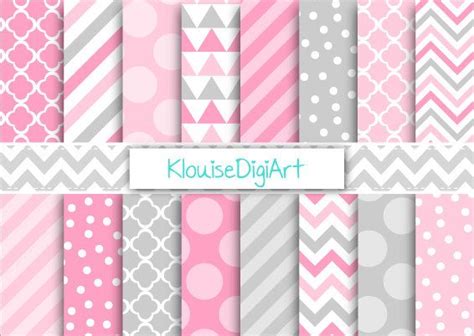 Pink And Gray Digital Papers With Stripes Quatrefoil Polka Etsy Uk