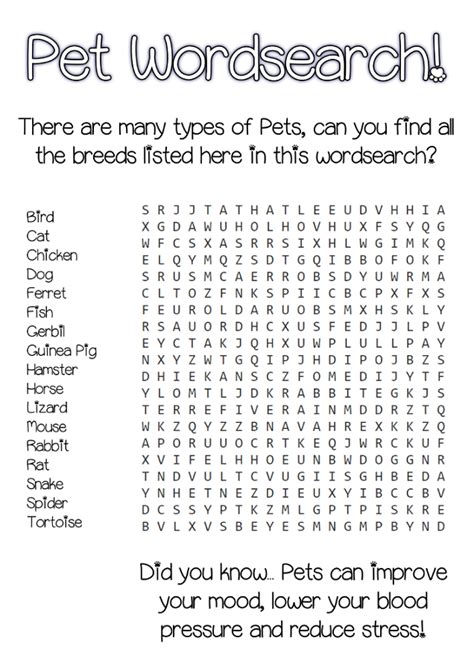 Pet Word Search Pdf Printable Fun Math Worksheets Coloring Pages For