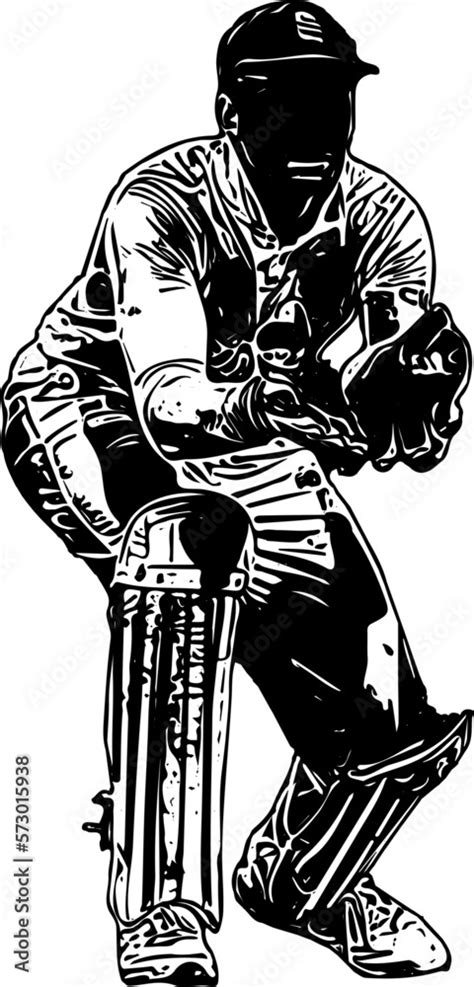Cricket Wicket Keeper Sketch Drawing Illustration Silhouette Of