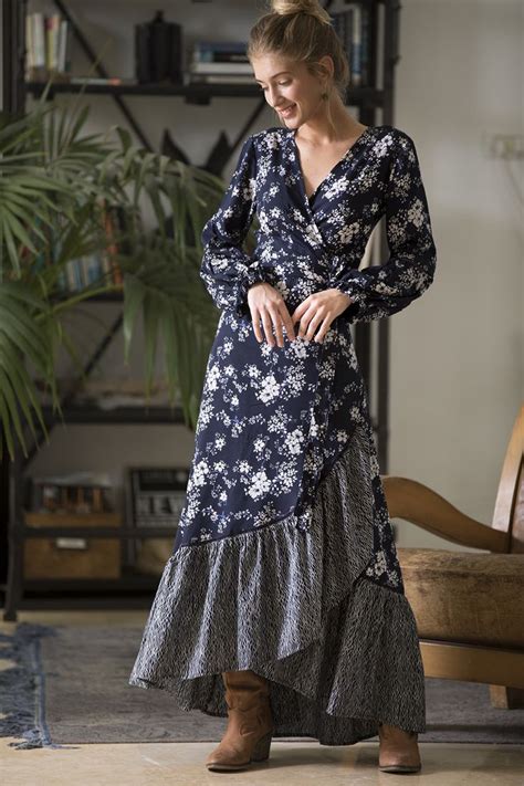 Long Sleeves Wrap Maxi Dress Hippie Urban Evening And Day Etsy Maxi