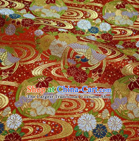 asian japanese nishijin tapestry satin traditional pattern design golden brocade kimono cloth fabric