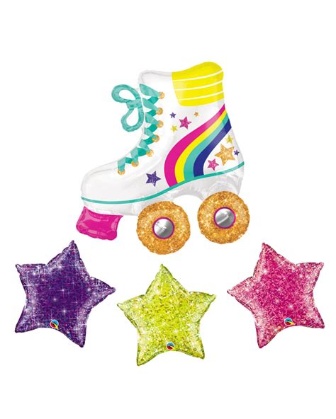 Roller Skate Balloon And Stars Skate Party 80s Theme Glitter Star