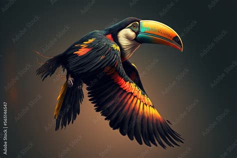 A Colorful Bird Flying Through The Air With Its Wings Spread Out And