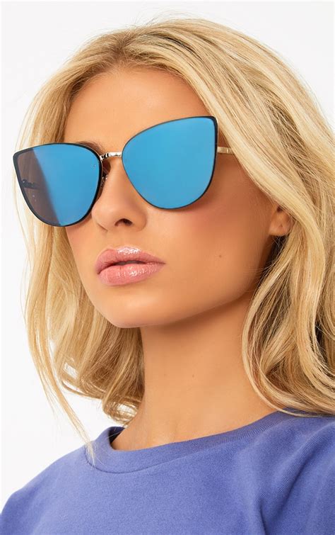 Blue Mirror Lens Frameless Sunglasses Prettylittlething