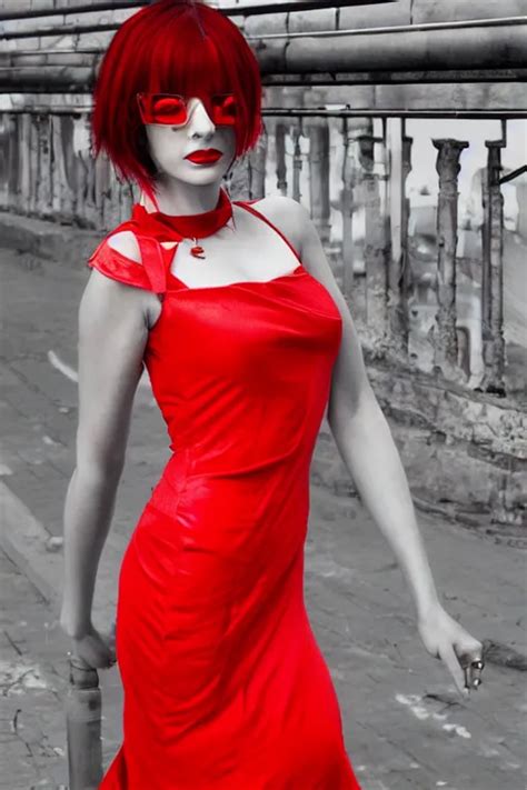 Beautiful Girl In Red Dress Cyberpunk Style By Stable Diffusion Openart