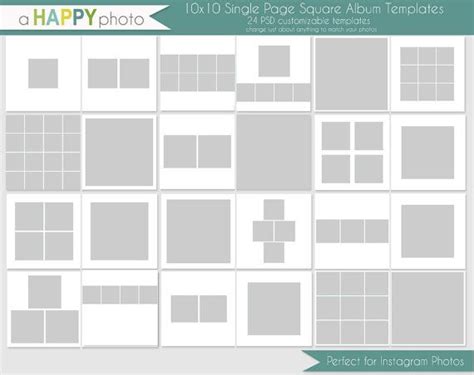 10x10 Instagram Square Album Template 24 Single Page Spreads