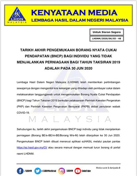 Income tax tarikh akhir untuk e filing borang be. LHDN lanjutkan tarikh akhir hantar cukai pendapatan ke 30 ...