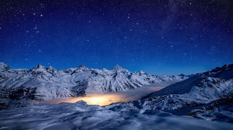 Night Mountains Sky Stars 4k Horizontal Wallpaper Downloads Free